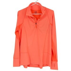 Champion Womens L Orange 1/4 Zip Long Sleeve Semi-Fitted Pullover Ruching